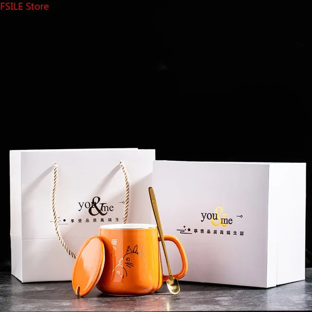 Tasse à café en céramique à motif dessin animé avec cuillère