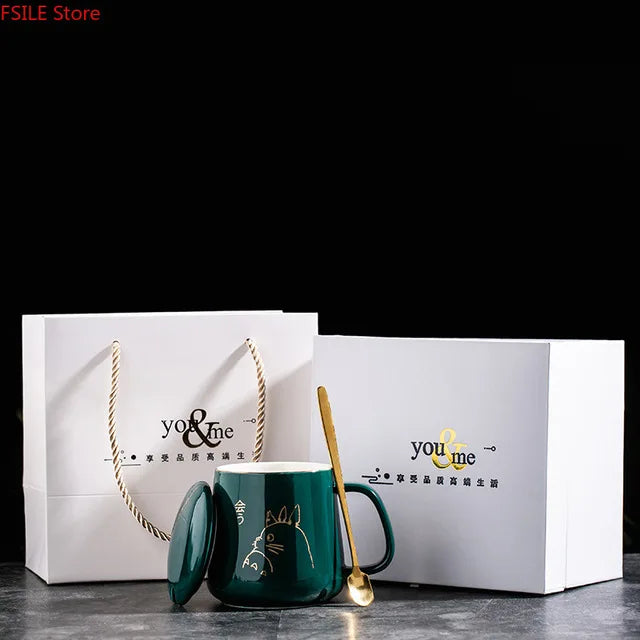 Tasse à café en céramique à motif dessin animé avec cuillère