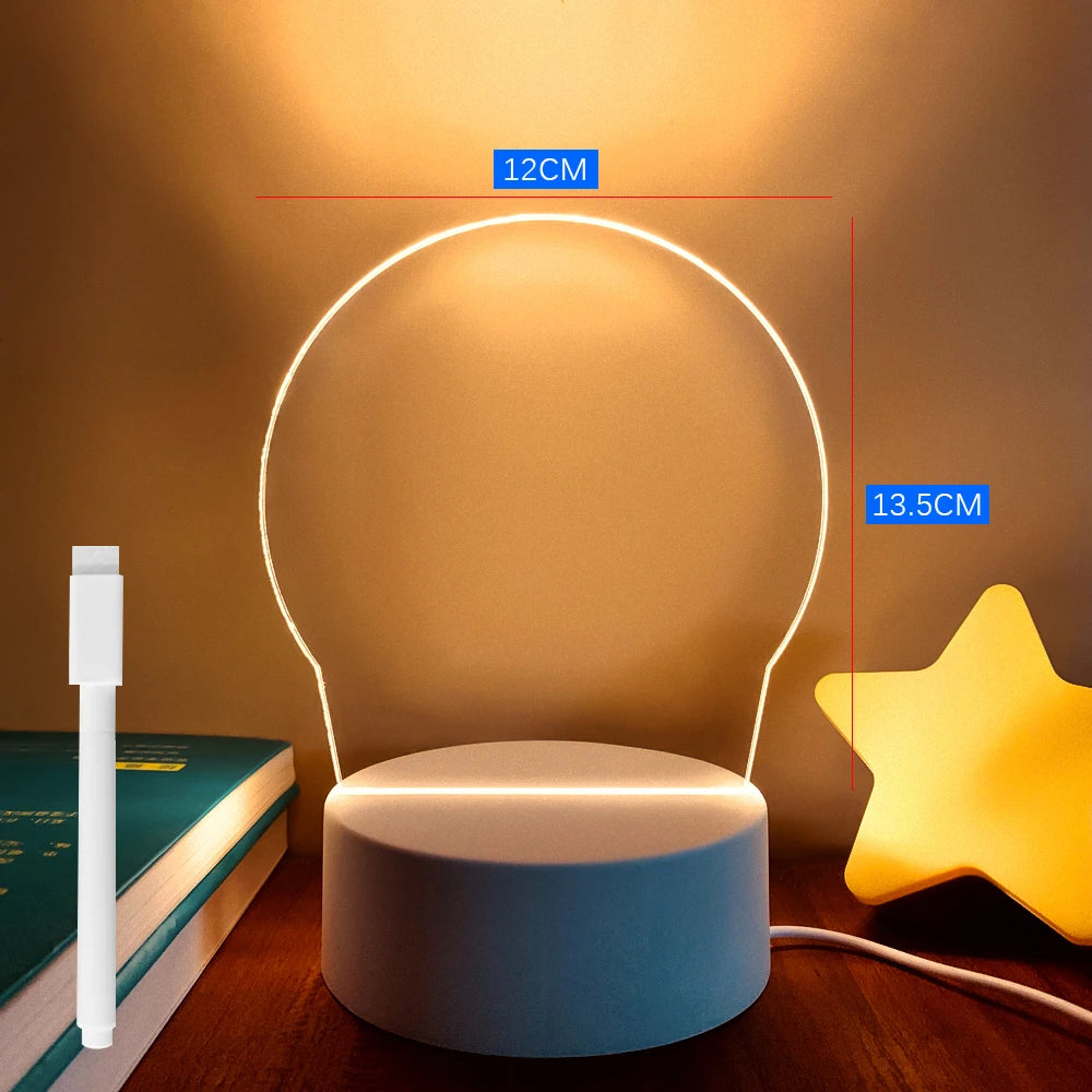 Tableau de notes créatif avec stylo - LED - Lampe de nuit décorative