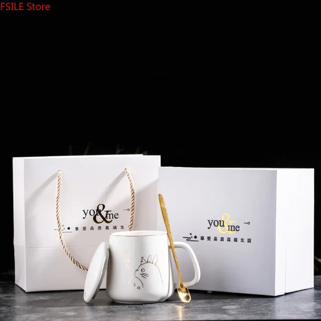 Tasse à café en céramique à motif dessin animé avec cuillère